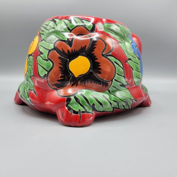 Mexican Talavera Turtle Planter Pot Hand Painted Ceramic Colorful Floral Design - Picture 8 of 16